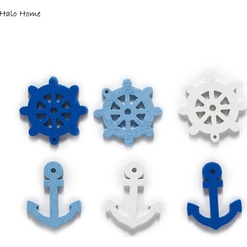 50pcs Anchor Steering Wheel Ferry Theme Wood Buttons for Sewing Scrapbooking Clothing Handmade Crafts Decor DIY 20-25mm