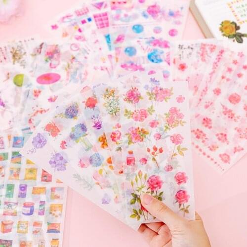 6 Sheets Pink Flower Paper Sticker DIY Diary Decorative stickers Phone sticker Multifunction Paper Plant Sticker Set