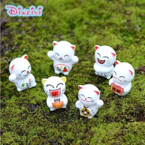 6pcs/set White Japan Lucky Cat miniature Kitten model cartoon Animal Girl Boy toys Figurine baby gift home decoration PVC craft
