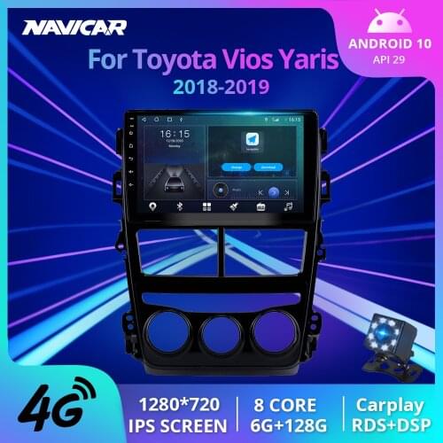 NAVICAR 2Din Android10 Car Radio For Toyota Vios Yaris 2018-2019 Stereo Receiver GPS Navigation Bluetooth Player Auto Radio IGO