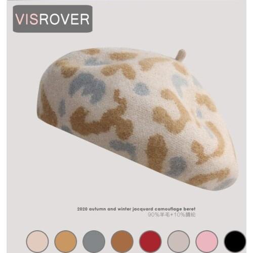 VISROVER new winter woman wool leopardskin beret knit winter hat for woman autumn hat top quality Women Boina gift wholesales