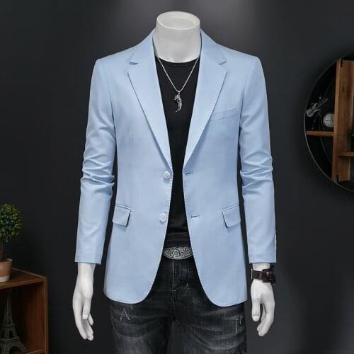 Plyesxale Sky Blue Casual Man Blazer Jacket Stylish 5XL Big Size Wedding Blazer Men Slim Fit Back Double Splits Blazers Q1307