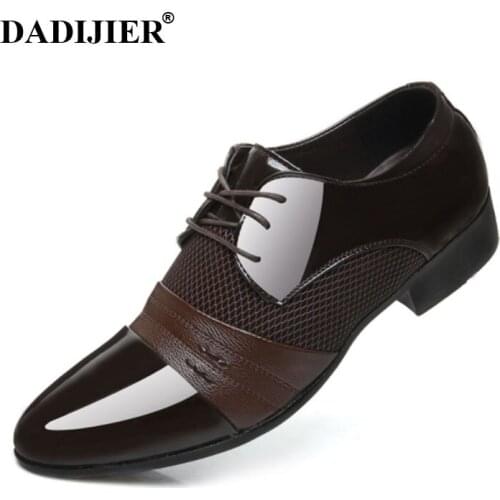 DADIJIER Breathable Men Formal Shoes Pointed Toe Patent Leather Oxford Shoes For Men Dress Shoes Business Plus size 45 46 ZLL32