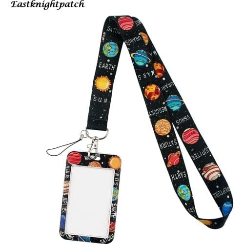 E2892 Cartoon Planet Lanyard Keychain keys Badge ID Mobile Phone Rope Kids Gifts Lanyard With Card Holder Cover