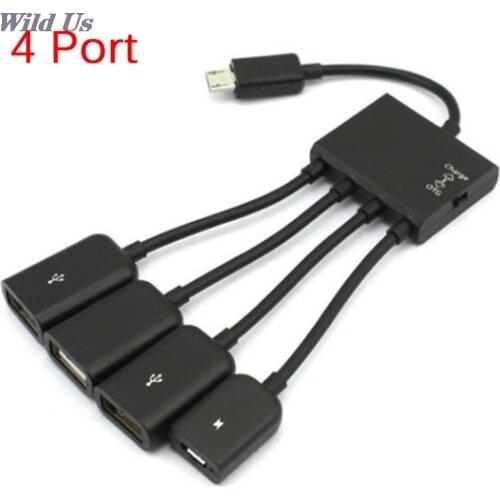 1PC 4 in 1 Micro USB Host OTG Charge Hub Cord Adapter Splitter for Android Smartphones Tablet Black Cable 20cm