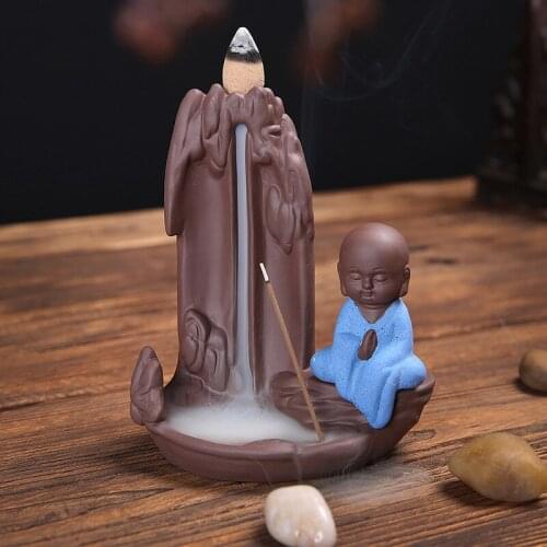 Home Decor The Water Falls Creative Little Monk Bullet Blackflow Incense Cones Or Incense Stick Burner Smoke Ceramic Censer