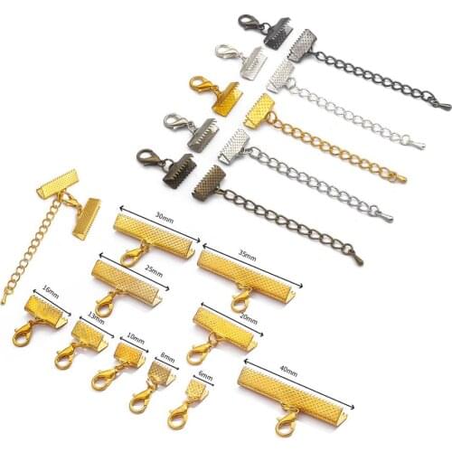 10pcs/lot 6-40mm Leather Cord End Fastener Clasps With Chains Lobster Clasps Connectors For Bracelet Diy Jewelry Making Findings