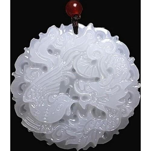 Beautiful Genuine Handmade Natural White Jade Carved Dragon Phoenix Pendant Necklace Fashion Carving Pendants Jewelry