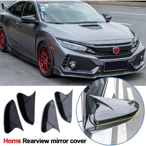 Horn Shape ABS Carbon Fiber Style Rear View Side Mirror Cover Rearview Caps For Honda For Civic 10th 2016 2017 2018 2019 2020