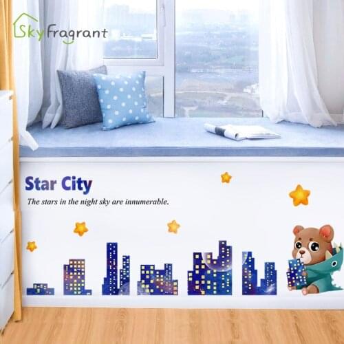 Cartoon City Cute Animal Wall Stickers For Kids Rooms Child Bedroom Skirting Bedside Wall Decoration Home Decor Vinyl Sticker