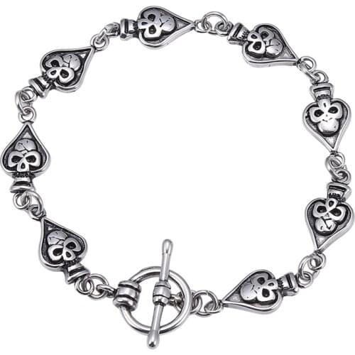 Trendy Punk Spades Skull Bangles & Bracelets for Men Stainless Steel Charm Bracelets Gothic Jewelry for Male GS0027