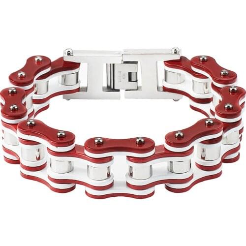 Mens bracelet Fashion Jewelry women Red white Engine Bike Chain 316L Stainless Steel Locomotive Bicycle Biker Chains Bracelets