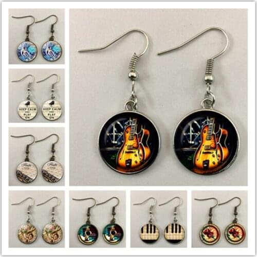 Music note art picture round glass dome ladies earrings pendant music lovers gift souvenir gift for her