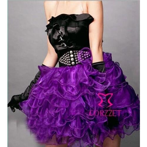 Cheap Adults Women Layers Pleated Ruffle Mini Skirt Sexy Purple Corset Rave Tutu Skirts For Stage Performance Party Club Wear