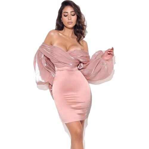 2021 New Fashion Women Lace Long Sleeve Mini Bodycon Off The Shoulder Party Dress