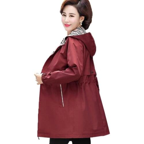 New Autumn Loose Womens Windbreaker Jacket Coat Middle-aged mother Long sleeve Hooded Jackets FemaleOutwear Plus Size Tops