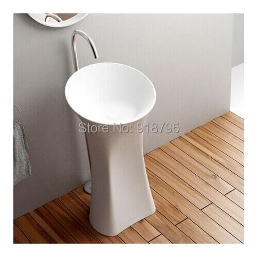 Corian Bathroom Pedestal Wash Basin Freestanding Solid Surface Matt Hand Sink Cloakroom Vanity Wash Sink RS3864