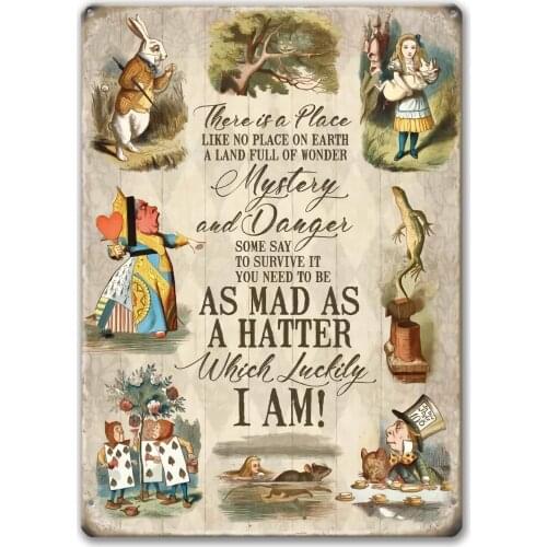 Agedsign Alice in Wonderland Poster, Vintage Metal Tin Sign There is a Place Quotes Decor Gifts for Girls Living Room Party