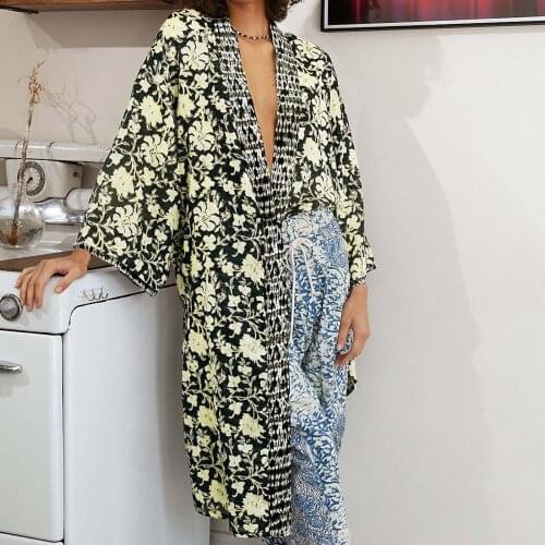 Swim Cover Up For Womens Flowy Kimono Cardigan Open Front Dress Printed Chiffon Blouse Loose Tops vestidos de verano mujer E1