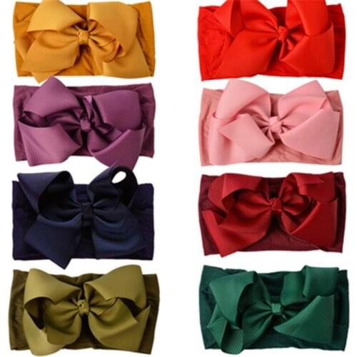 Big Ribbon Bows Wide Nylon Headbands Baby Girls Soft Elastic Headbands Candy Colors Knot Bow Turban Hair Bands Accessories