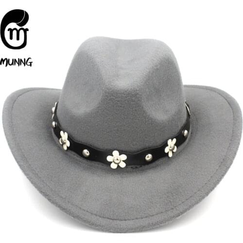 Munng Party Street Cute Young Boys Girls Panama Fedora Wool Blend Western Cowboy Hat Child Wide Brim Cap