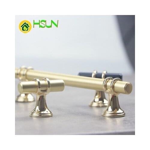 Real gold handle black gold color single hole long handle zinc alloy modern simple luxury drawer cabinet door handle
