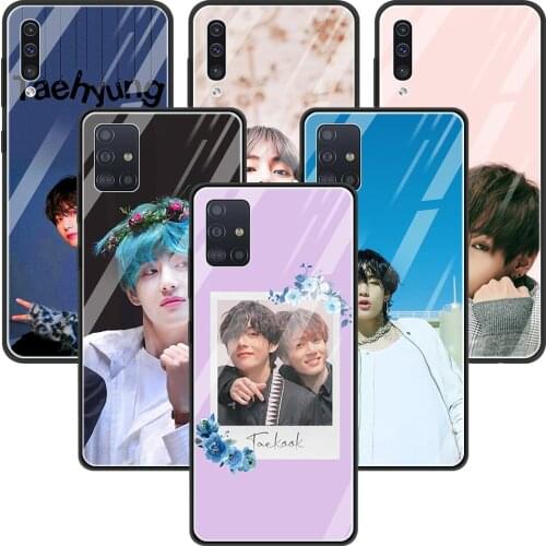 Glass Case For Samsung A71 A52 A51 A91 A81 A72 A41 A31 A21s A21 A11 A01 M51 M31 M21 Silicone Fundas Korean Stars Kim Tae Hyung