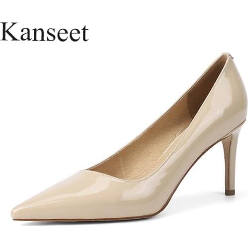 Kanseet New Elegant Office Ladies Stiletto Women Heels Women Pumps Genuine Leather 2021 Spring Autumn Pointed Toe Basic Shoes