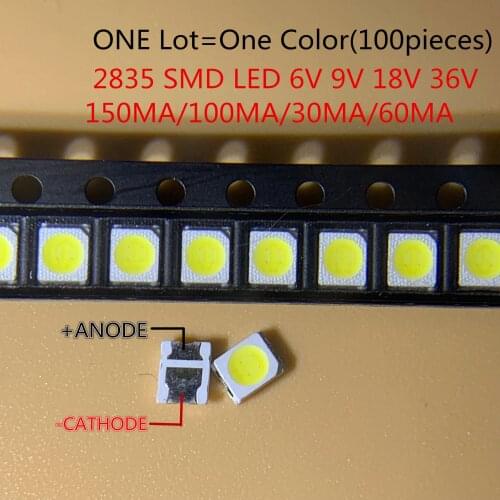 High Brightness SMD LED 2835 1W White 1000PCS/Lot 3v 6V 9V 18V 36V 150MA/100MA/30MA/60MA/350ma