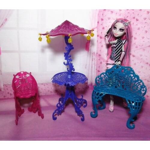 O for U High Qulity Doll Plastic Travel Accessories Table / Chair / Bench / Umbrella Furniture Set Toys For Monster Dolls Toy