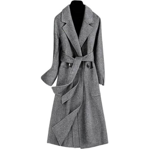Plus Size Mid-length Double-Sided Cashmere Wool Jacket Women New Autumn Winter Coat Black Thick Belt Clothes Female Outerwear