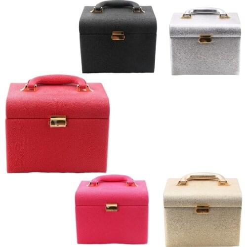 PU Leather Makeup Box Lockable Jewelry Box With Mirror Makeup Case Beauty Case Cosmetic Bag Travel Makeup Bag