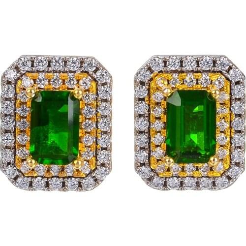 Diopside s925 sterling silver fresh fine jewelry for women Natural green gemstone stud earrings