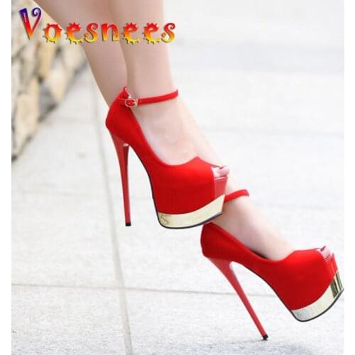 Voesnees Women Pumps 2021 Fashion Platform Concise Solid Color High Heels 17cm Female Peep Toe Shallow Sexy Wedding Party Shoes