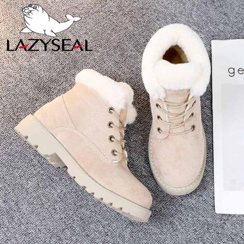 LazySeal Plulsh Winter Snow Boots Women Shoes Woman 2019 New Boots Ladies Faux Suede Lace-up Warm Fur Ankle Boots For Women