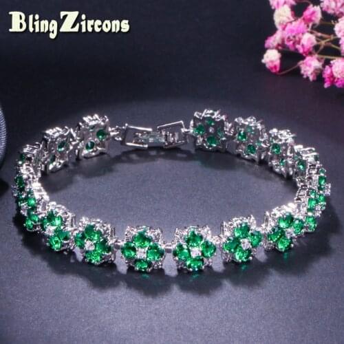 BeaQueen Charming Green Flower CZ Crystal Tennis Bracelet Women Cubic Zirconia Stone Party Jewelry for Best Friend Gift B133