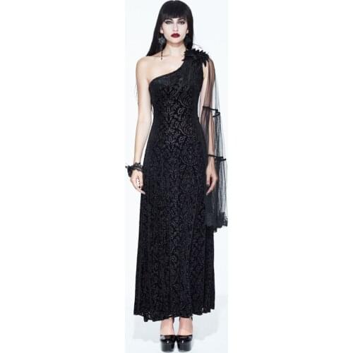 Eva Lady Womens Gothic One Shoulder Gown Long Dress Vntage Sexy Asymmetry Lace Sleeve Printing Stage Stage Performance Costume