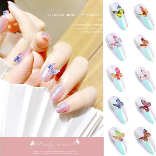10PCS 3D Butterfly Jewelry Nail Sticker Resin Mini Nail Art Decoration Colors Combination adesivi unghie Nail Tips nails decal