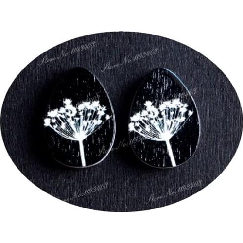 13x18mm Flower Tear Drop Shape Painted Wood Laser Cut Cabochon to make DIY Rings, Earrings, Brooch, Necklace pendant