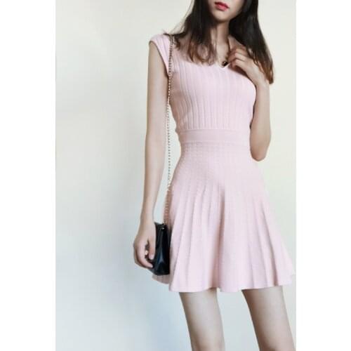 2020 New Autumn Collections V Neck Sleeveless Mini Knitted Dress UK Fashion