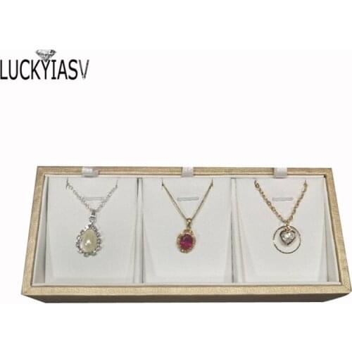 3-Grid Drawing PU Leather Pendant Seat Brushed Pendant Jewelry Display Stand For Pendant Base Counter Showing Pendant Display