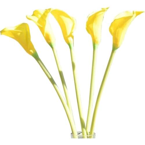 5Pcs Artificial Calla Lily Silk Flowers 65cm for Home Kitchen & Wedding (Vase Not Include) (Yellow Long)