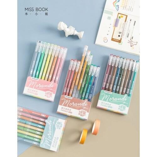 9pcs Morandi Gray Pens Set Multi Color Gel Ink Pens Vintage Marker Liner 0.5mm Ballpoint Stationery Gift Office School A6037