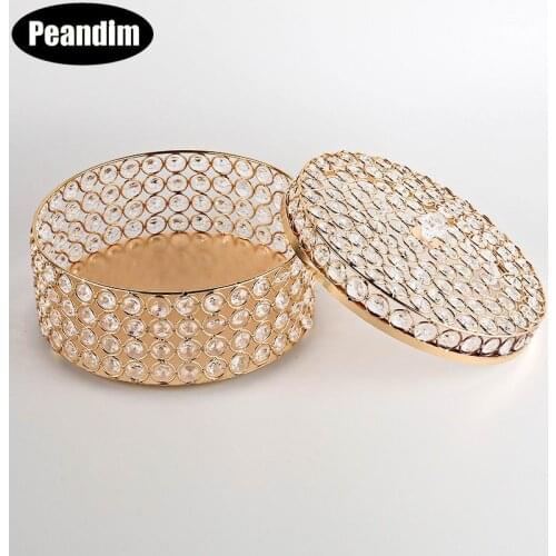 PEANDIM Crystal Fruit Nut Tray Gold Cosmetics Storage Jewelry Box Home Storage Table Holder Wedding Party Decoration Plates