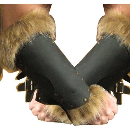 Men Women Armor Rivet Halloween Archer Accessory for Adult Fur Leather Bracer Medieval Celtic Viking Warrior Costume Arm