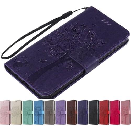 Cute Cat Tree Flip Phone Case For Huawei P10 Lite Plus P Smart 2018 P Smart Z 2019 Solid Color Flip Leather Wallet Lady Bag O06F