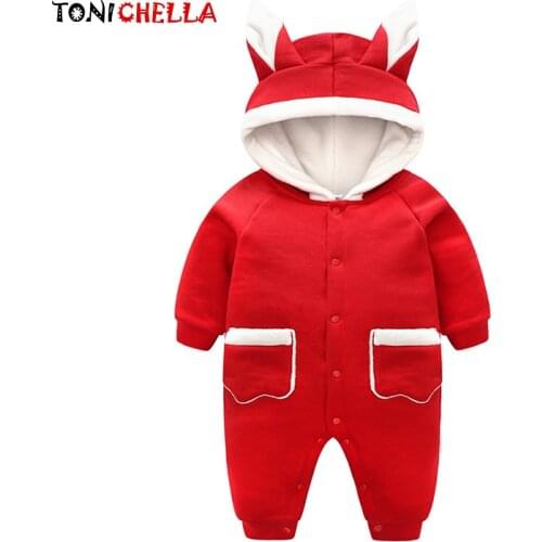 Baby Thick Warm Jumpsuit Ear Hooded Autumn Long Sleeve Rompers Winter Newborn Boys Girls Single Breasted Casual Clothes CL5201