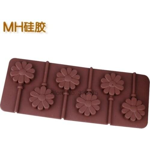 By dhl 500pcs high quality practical Lollipop mold silicone mould 6 Lollipop flower DIY chocolate dessert mold