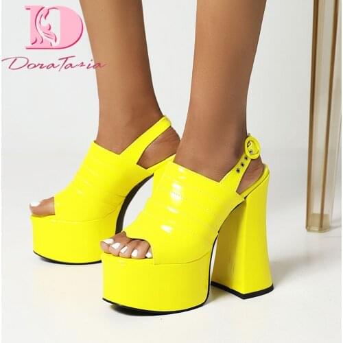 DoraTasia Plus Size 35-46 Brand New womens Thick High Heels Sandals Fashion Platform Summer Sandals Women Party OL Shoes Woman