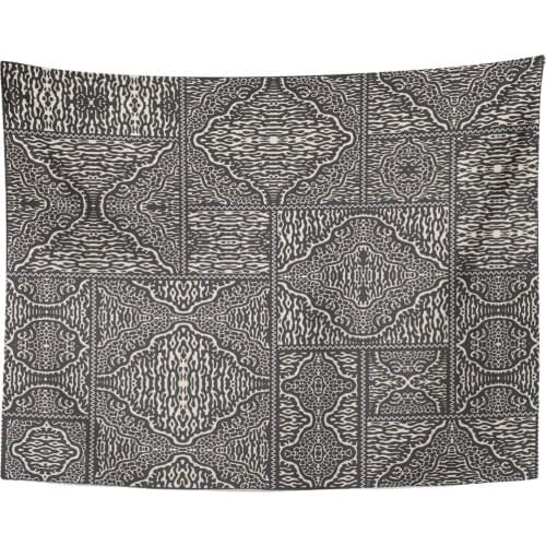 Tapestry Abstract Patchwork from Black and Beige Ethnic Ornaments Exotic Tie Dye Batik Ikat Tracery Shibori Tapestries Wall Hang